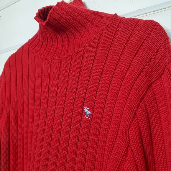 Abercrombie & Fitch RED Heavy Ribbed Knit Turtle Neck Sweater XL - Picture 4 of 10